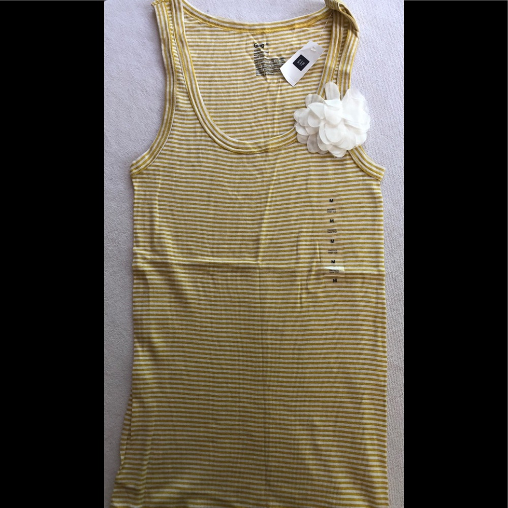 GAP Yellow and White Striped Tank Top with Flower Accent